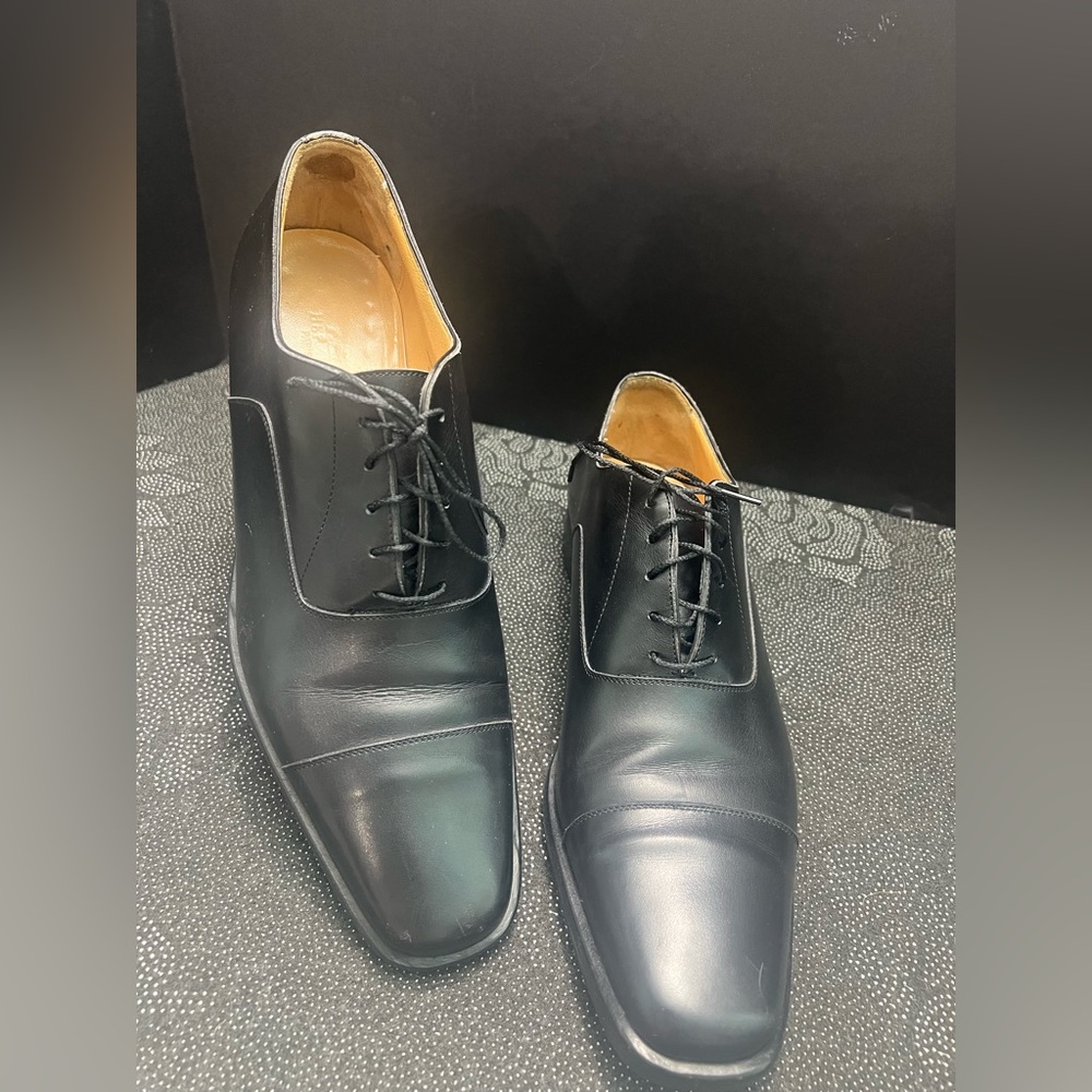 HERMES Classic Black Cap Toe Lace up Mens Leather Oxfords Size:EU 43 1/2/US 10.5 - Picture 2 of 16